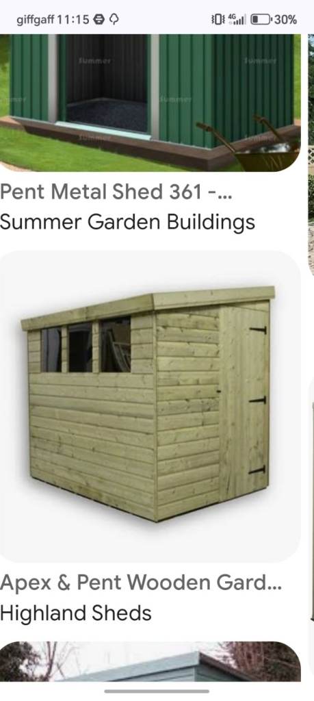 Garden shed, 8 x 6 shiolao, pent dood condition