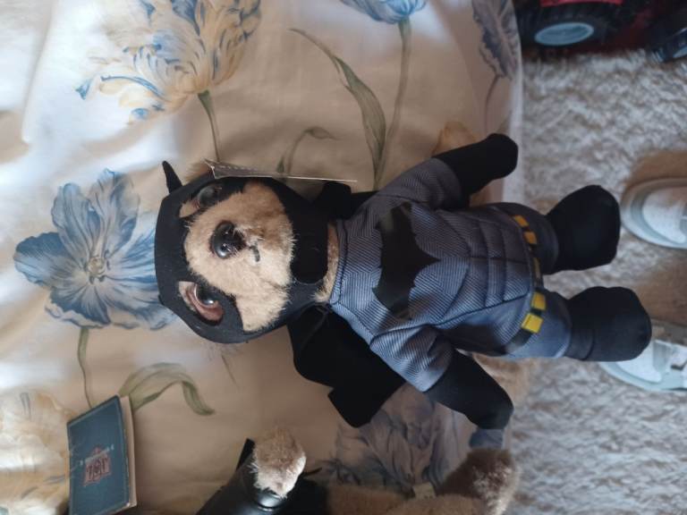 Pair of Meerkat Toy Plushies - Biker and Batman Outfits, With Tags for Sale