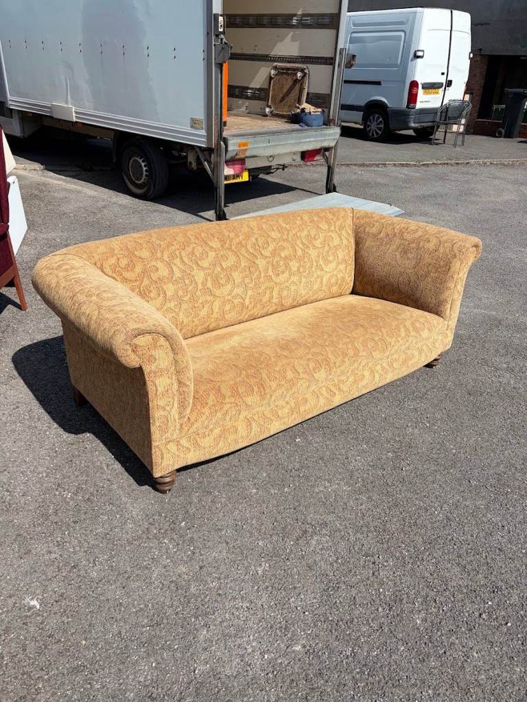 Large Biscuit Beige Patterned 3 Seater Sofa with Rolled Arms