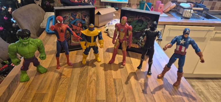 Marvel characters and framed pictures