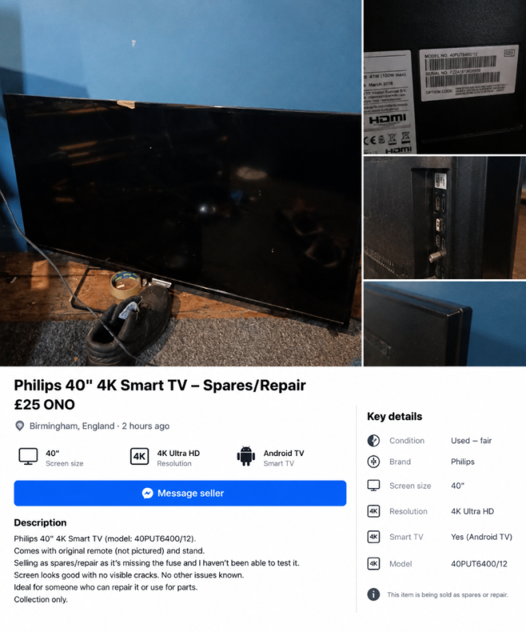 Philips 40" 4K Smart TV – Spares/Repair, Missing Fuse
