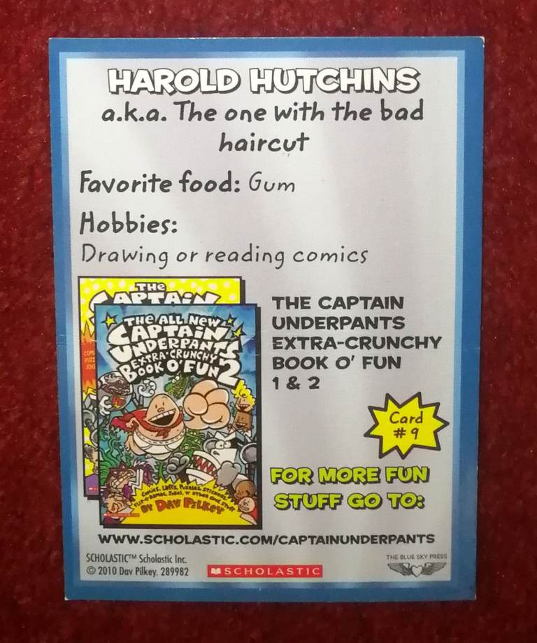 9 x Captain Underpants Collectible Cards Numbered 3 to 11 Scholastic 2010