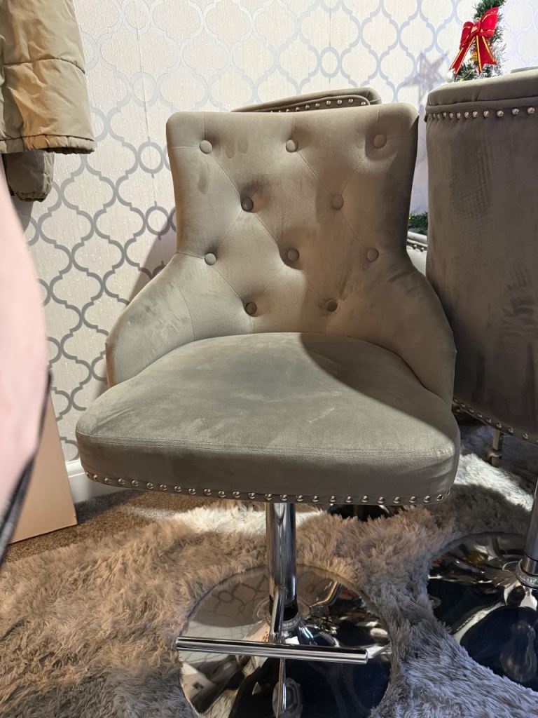 Grey velvet bar stool