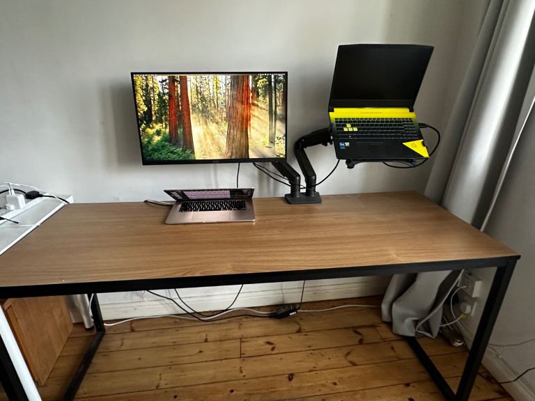 Wide Sturdy Desk with Wooden Top and Metal Frame