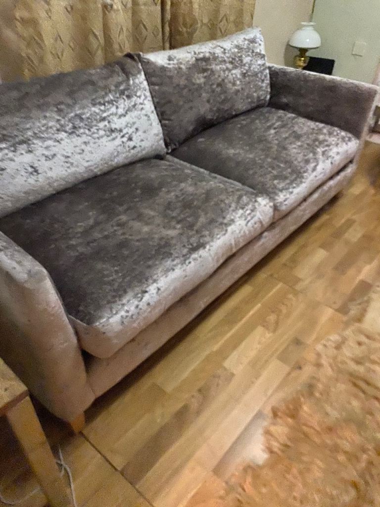 Lovely Large Grey Crushed Velvet Sofa 