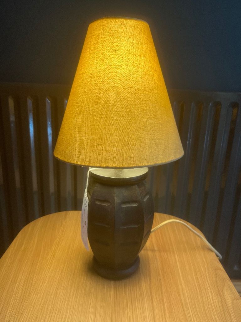 John Lewis Usike Table Lamp Handcrafted Linen Mix Shade Mango Wood Base New.