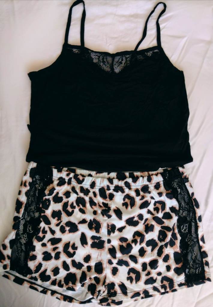 AVIDLOVE Black & Leopard Print Pyjama Set - Size L,New