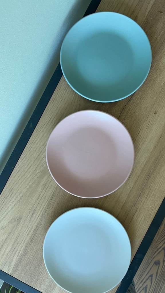 Set of 3 Pastel Ceramic Side Plates – Matte Blue, Pink & Mint/Off-White (Dishwasher Safe)