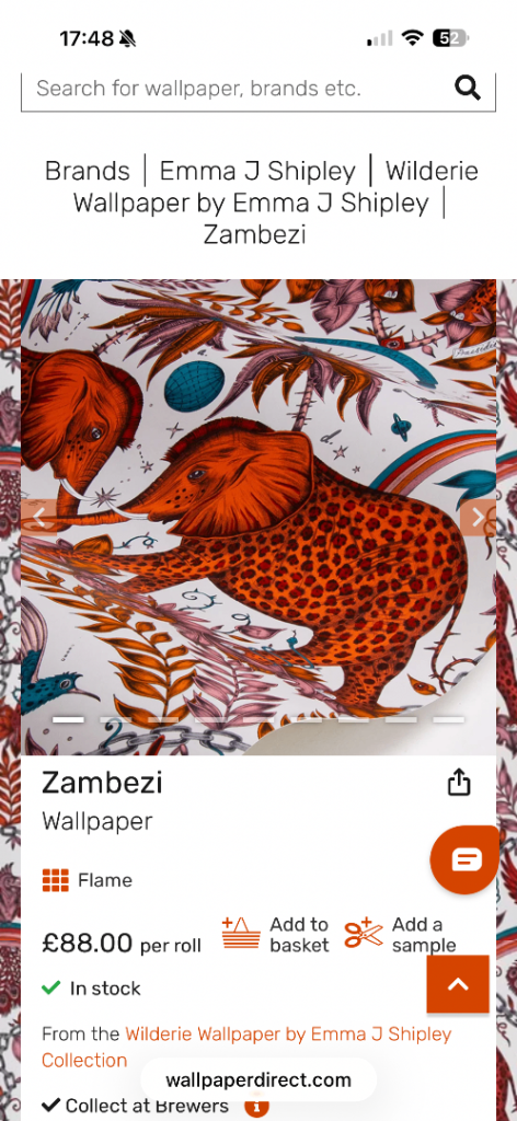 Emma Shipley Zambezi wallpaper in Flame