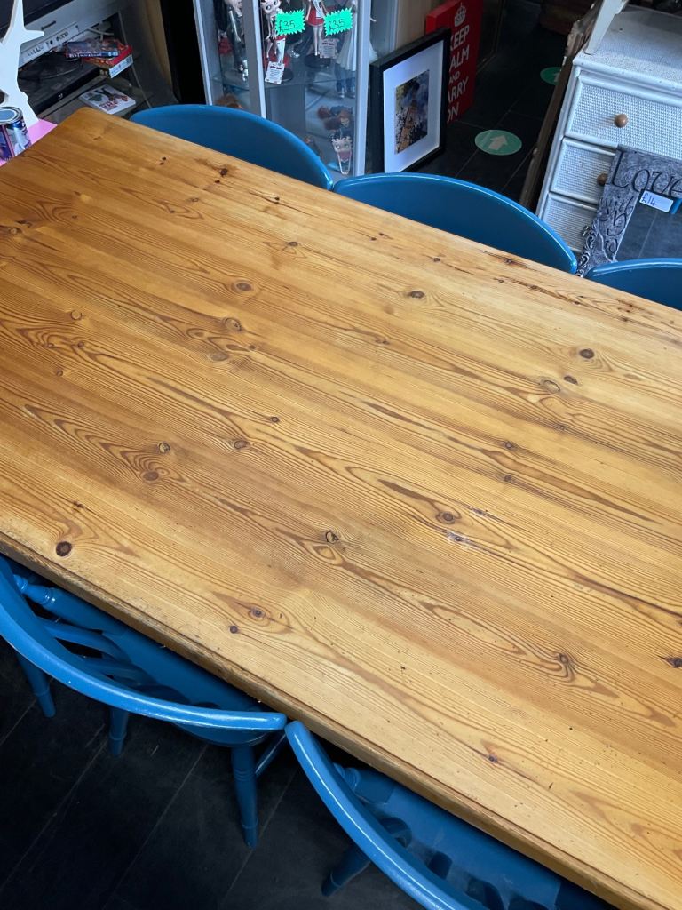 Vintage Rustic Dining Kitchen Farmhouse Pine Table & 6 Chairs Cash On Collection