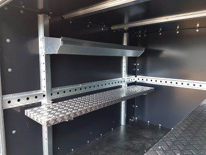 Karting Box Trailer with Shelfing 8' x 5' x 5' - Single Axle in Black or White