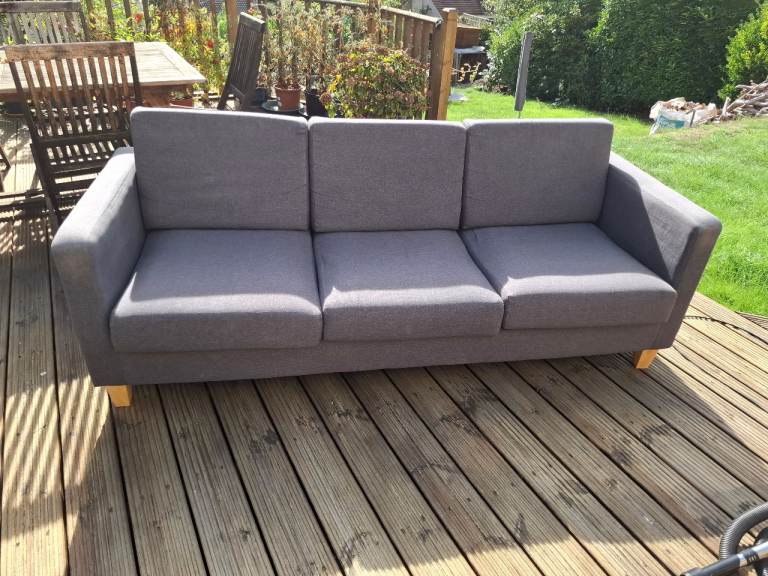Grey Fabric Three-Seater Sofa – Good Condition was £120 now £100