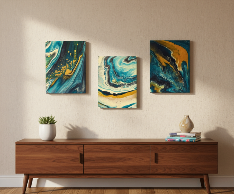 Set of Three Abstract Swirl Canvas Art Pieces - Multicoloured