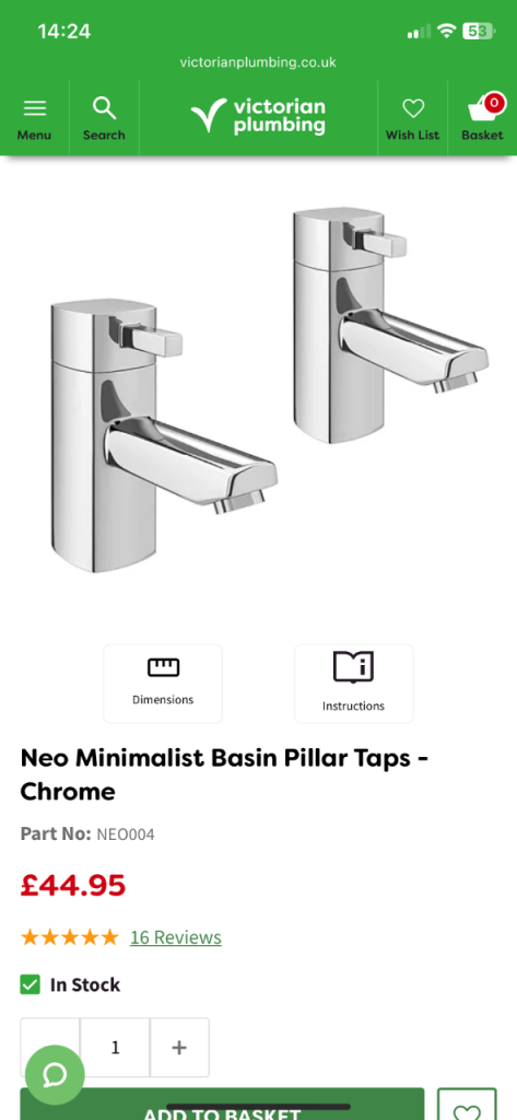 Bathroom taps + basin waste plugs + shower hose