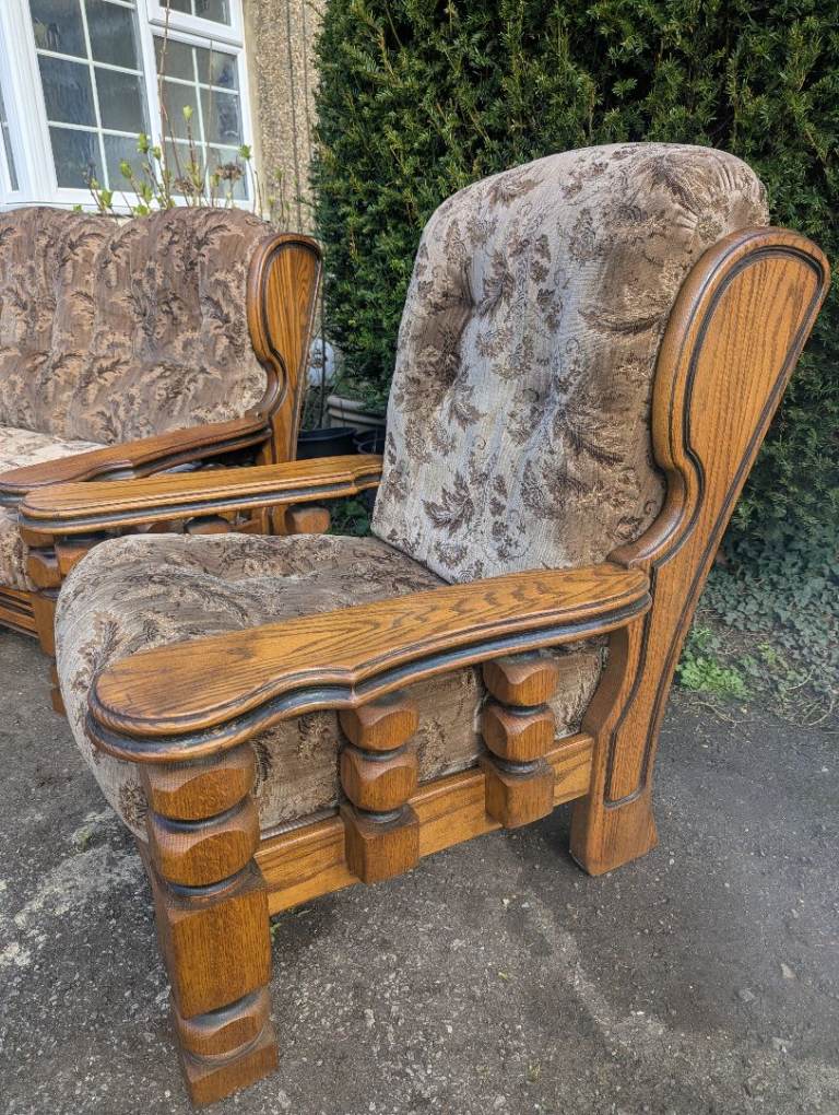 1960's BELGIAN 'VELDA' SOLID OAK 3-PIECE SUITE!