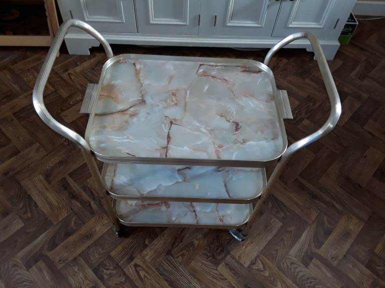 VINTAGE DRINKS TROLLY 3 TIER REMOVEABLE TOP TRAY.