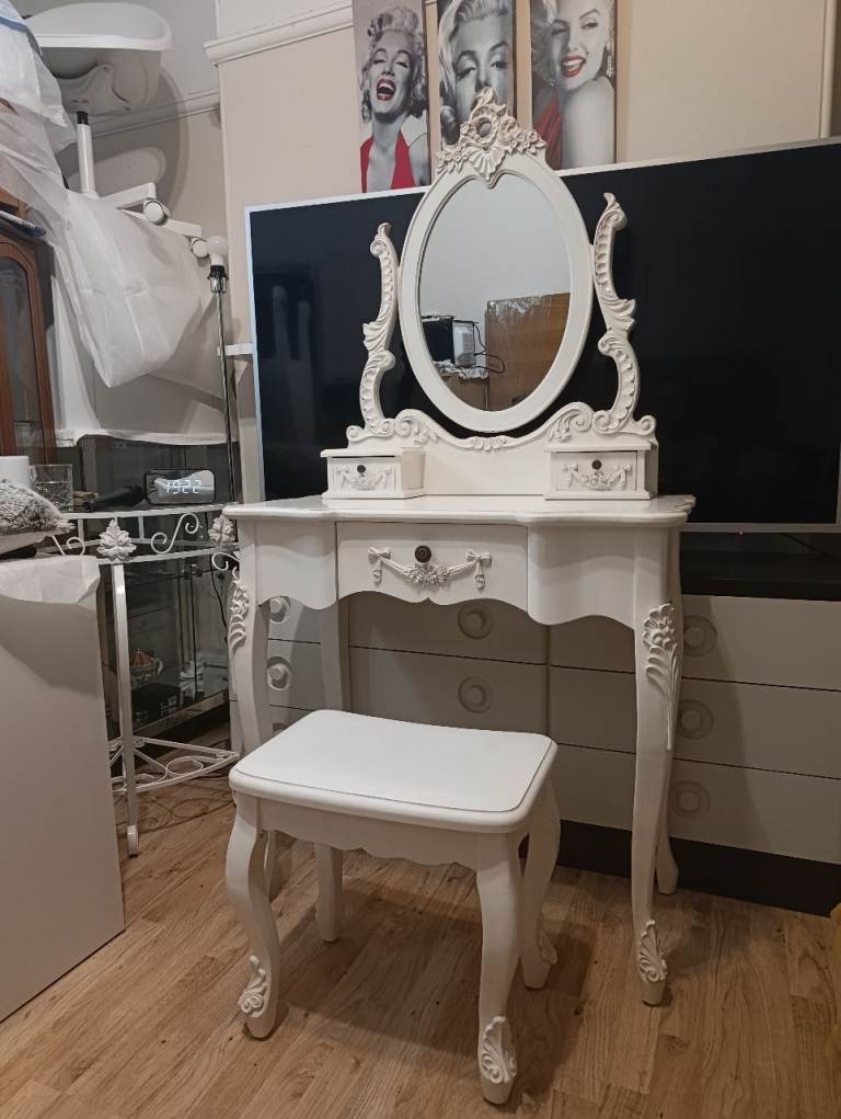 White Dressing Table with Mirror and Stool – Good Condition, £80.00 for ...