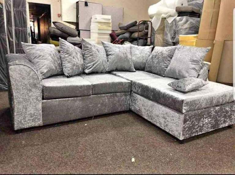 Brand New Grey Velvet Corner Sofa with Cushions