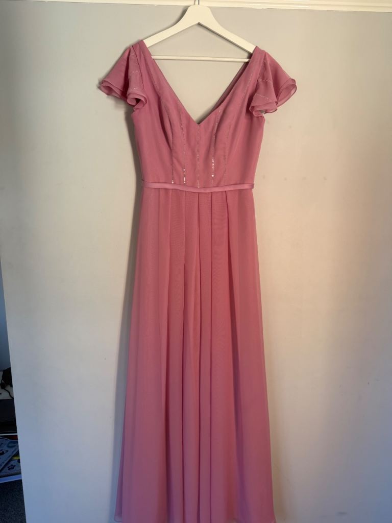 Emma Bridals Pink Chiffon Maxi Dress UK 8 Bridesmaid Prom Wedding Guest Floaty Formal Dress