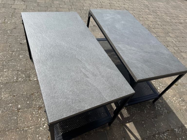 2x Upcycled IKEA FJÄLLBO Coffee Tables with Slate Tops – Black, 90x46cm