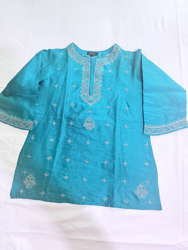 Turquoise Embroidered Kurta Top - Women's Traditional Wear