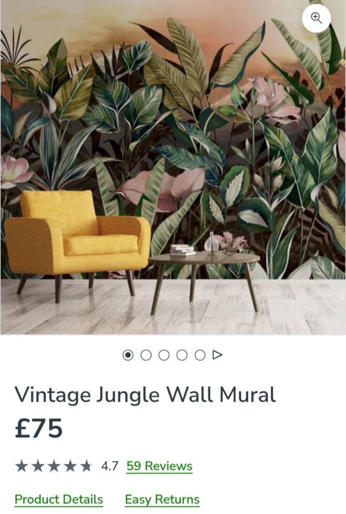 Vintage Jungle Wall Mural - Extra Large, New