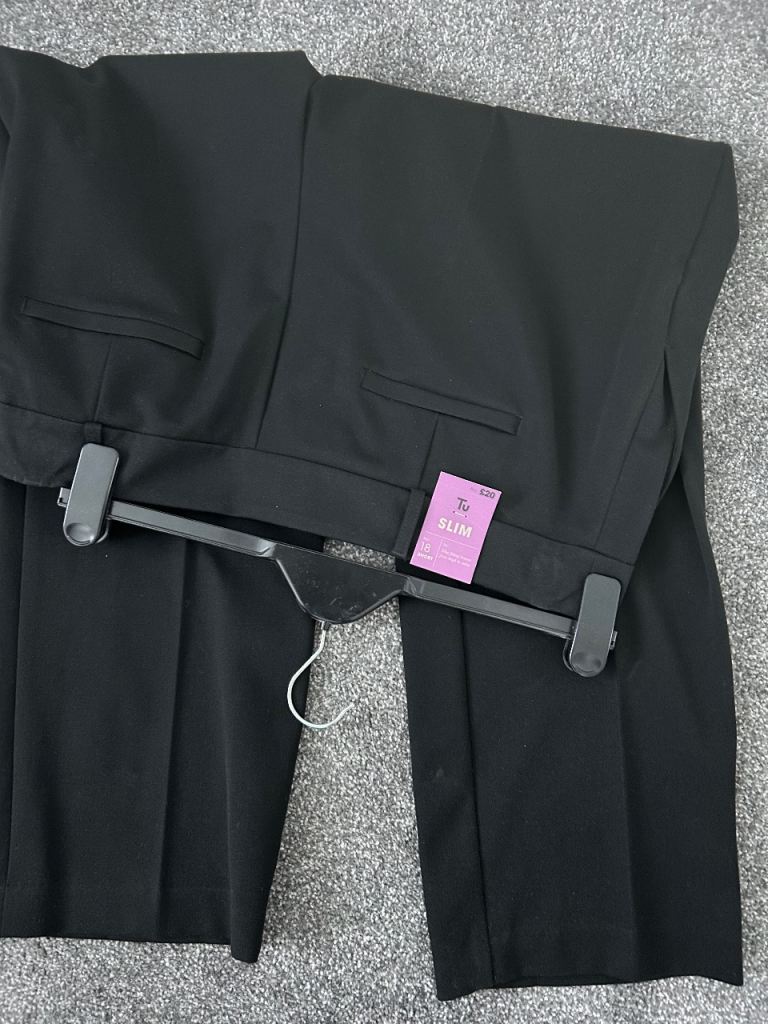 ladies leather jacket, zip up casual, suit/office trousers