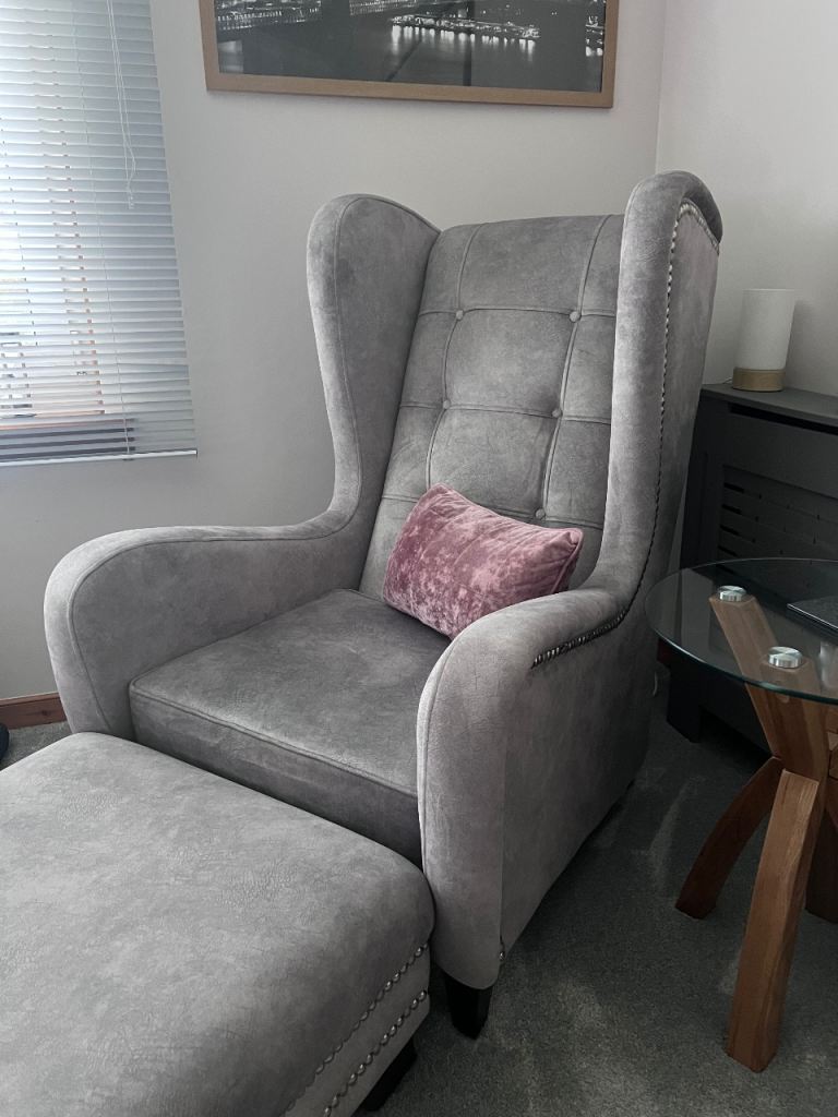 Lawrence Llewelyn Bowen fireside chair and large footstool 