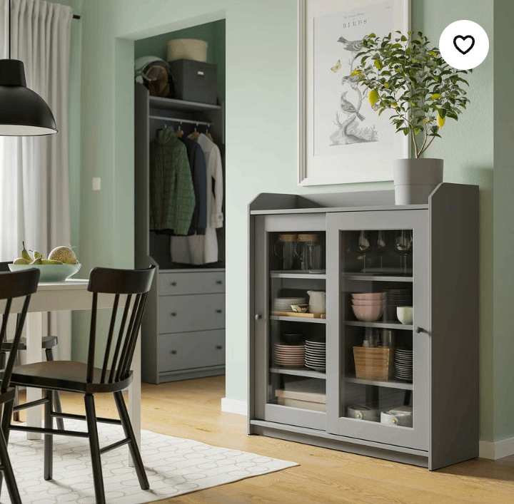 IKEA glass cabinet, grey, Hauga 