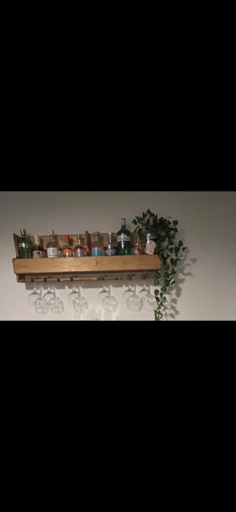 Wooden Wall-Mounted Drinks Rack with Glass Holders
