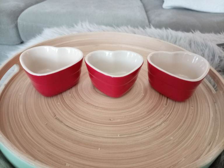 Three Le Creuset Stoneware Heart Ramekins