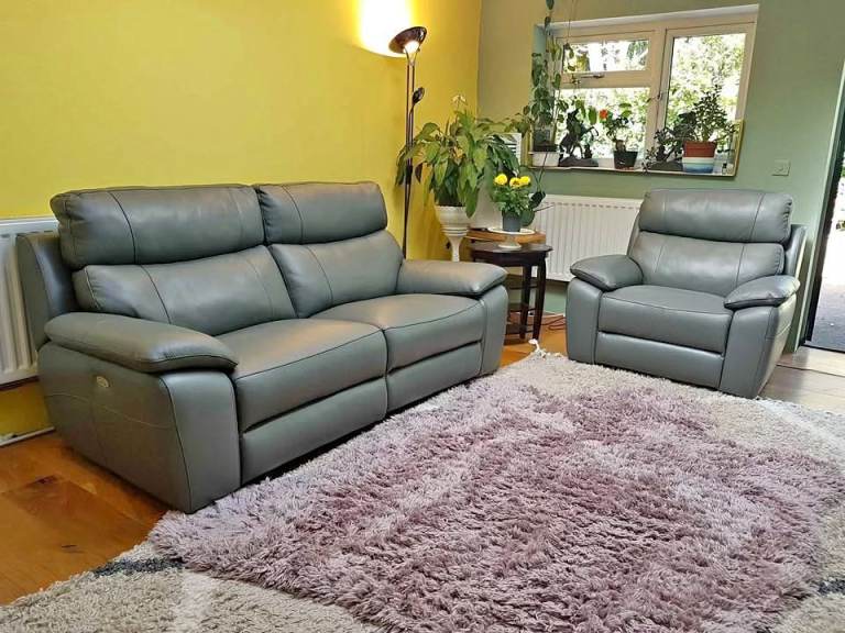 QUALITY DESIGNER ITALIAN MADE PATRIZIO 3 SEATER + 1 ELECTRIC RECLINER LEATHER SOFA – ANTHRACITE
