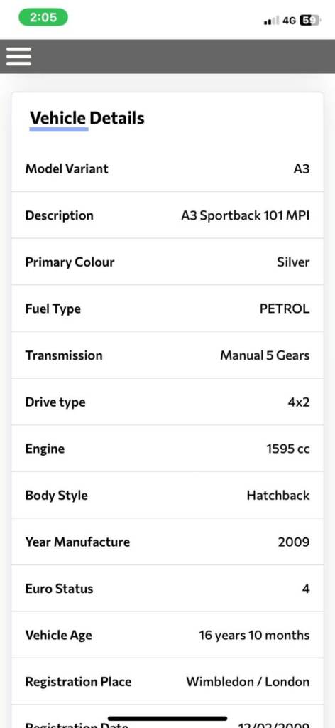 Audi, A3, Hatchback, 2009, Manual, 1595 (cc), 5 doors