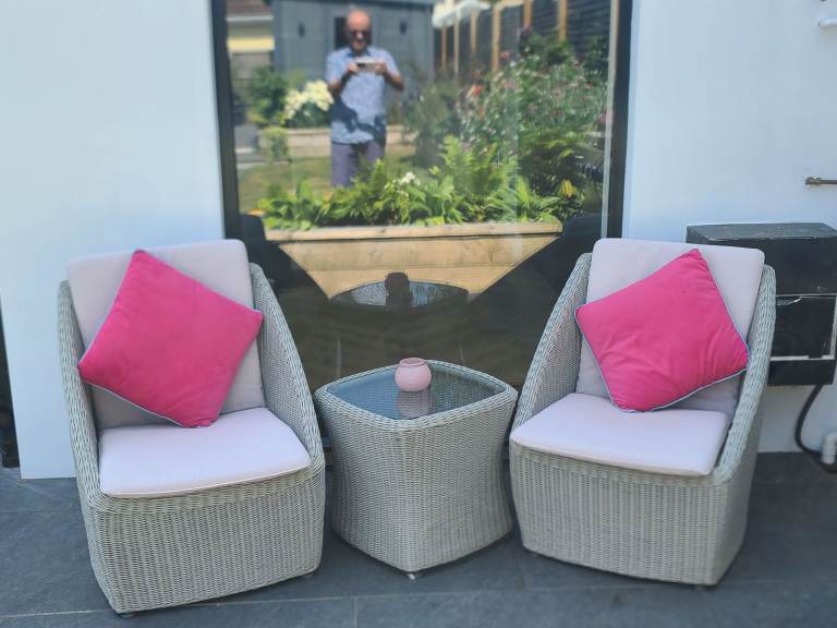 2 RATTAN CHAIRS AND TABLE