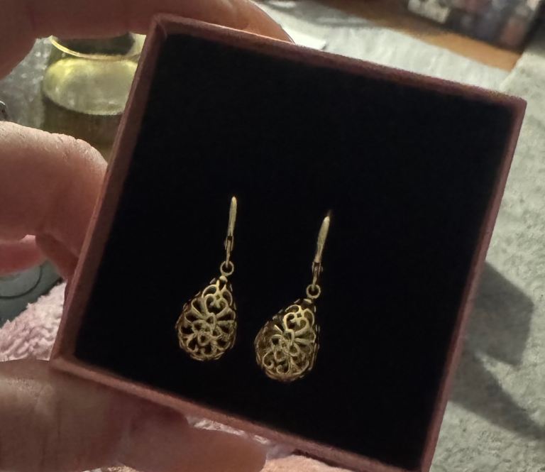 Brand new. Sterling silver, gold plated filigree earrings. 