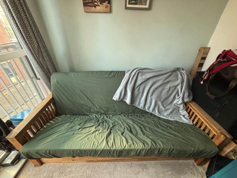 3 Seater Sofa Bed, Solid Oak- Futon Company 