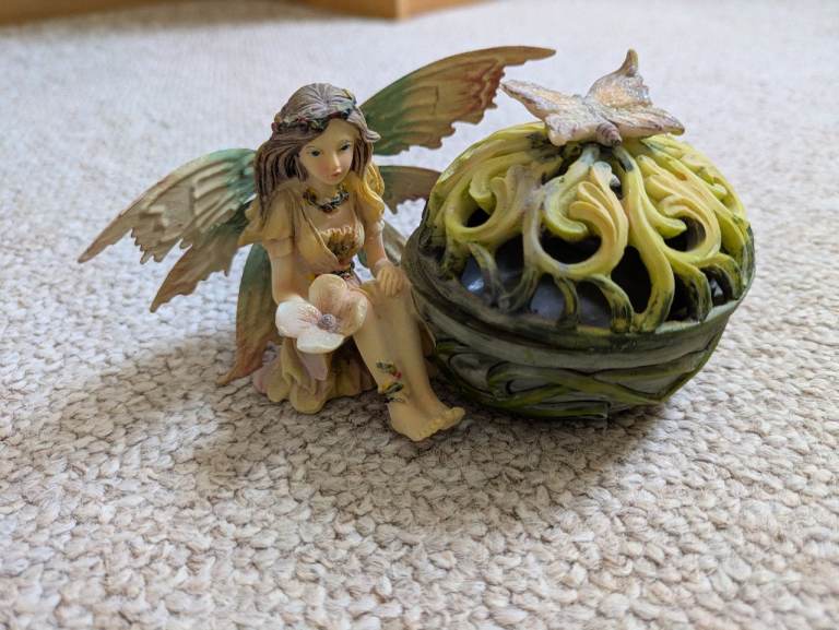 Decorative Fairy Figurine with Butterfly Orb ornament (lid of orb can be removed for keepsakes)