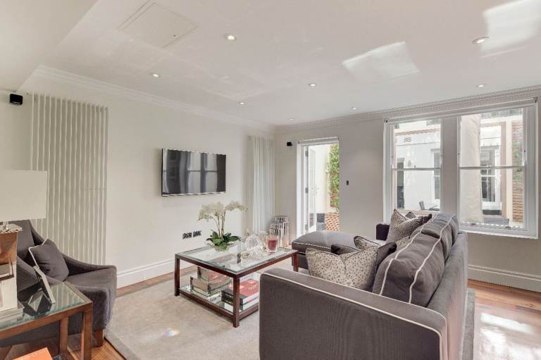 Lower ground, two bedroom, two bathroom flat in Grade II listed building W2