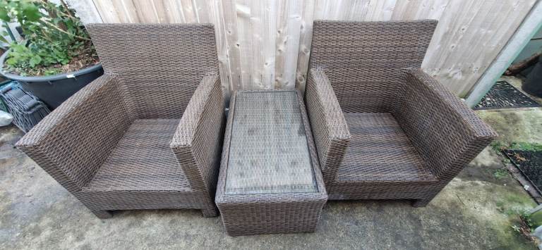 image for Hartman Rattan Outdoor Garden Furniture Set – Sofa + 2 Armchairs + Glass Top Table