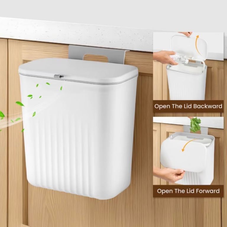 New White Hanging Kitchen/Bathroom Bin with Lid