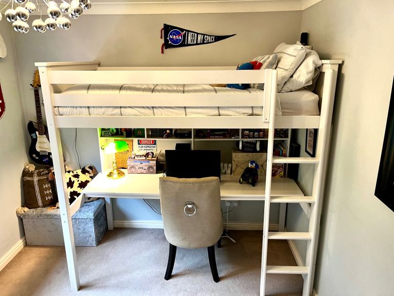HABITAT Brooklyn High Sleeper Bunk Bed, Desk & Shelf - white
