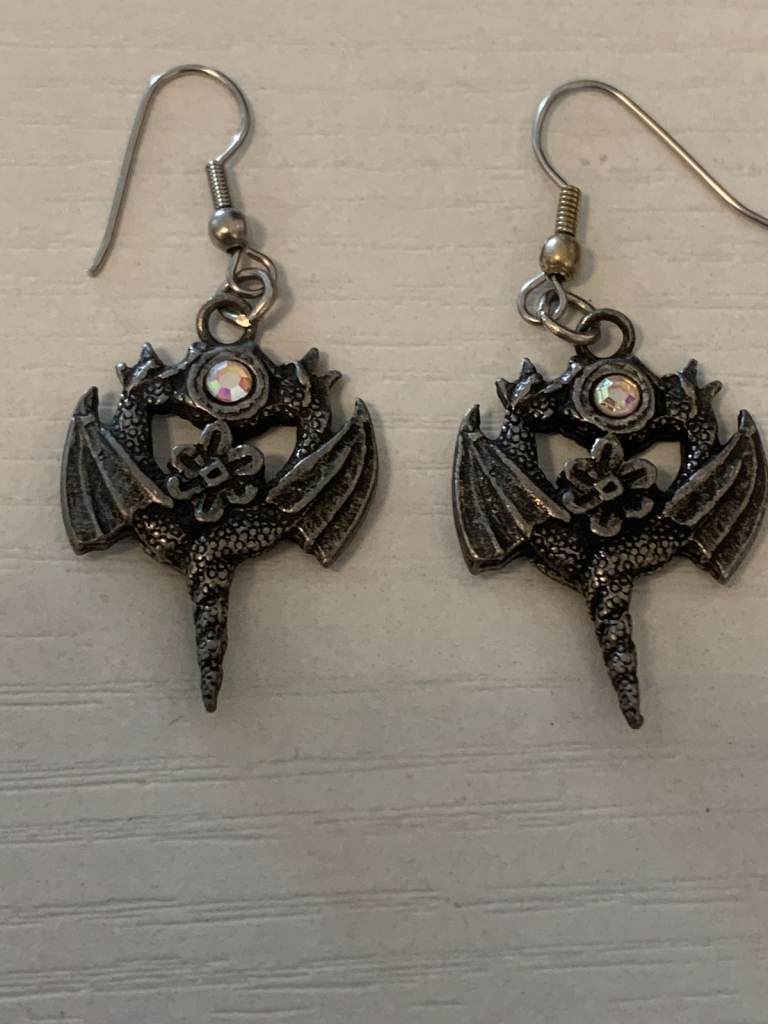 Myth & magic Pewter flying dragon earrings 