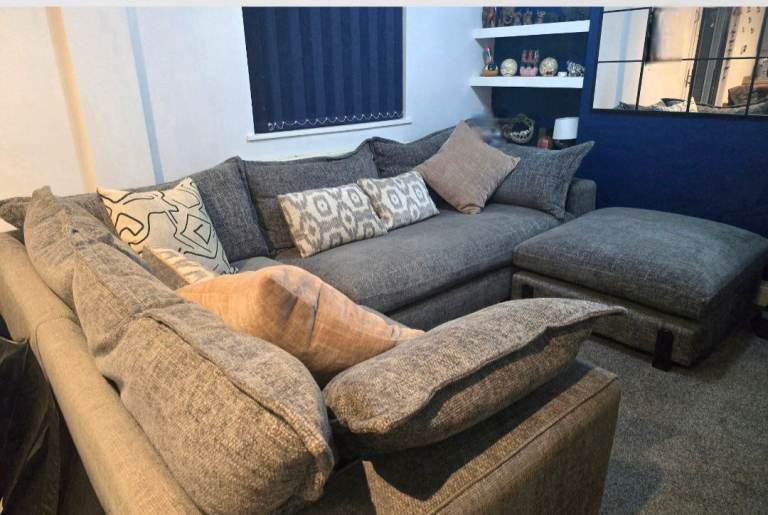 DFS Lorenza Grey Corner Sofa RHF (3+Corner+1) + Footstool – £500