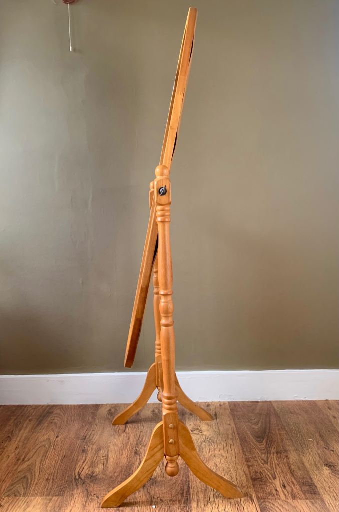 Vintage Large Full Length Oval Beech Wood Tilt Dressing Room Mirror