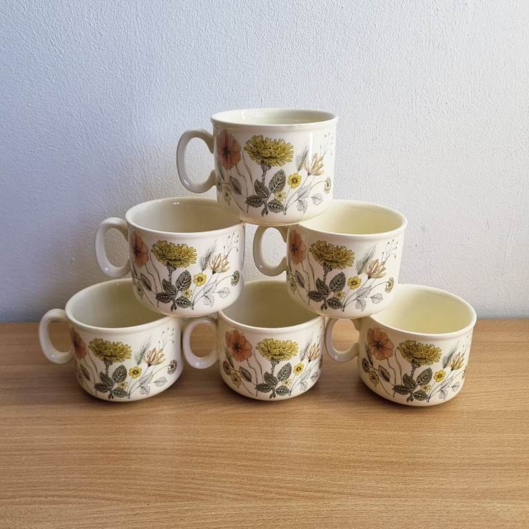 J&G Meakin England Hedgerow Set Tea Cup x 6 Bundle Mugs Cream Flowers
