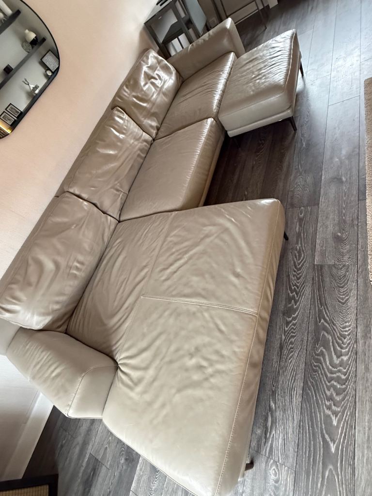 DFS Italian leather sofa and footstool