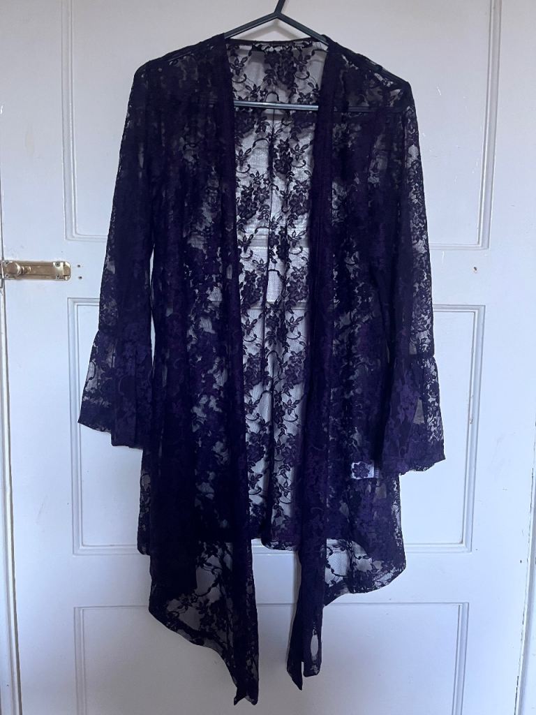 Purple floral lace kimono 