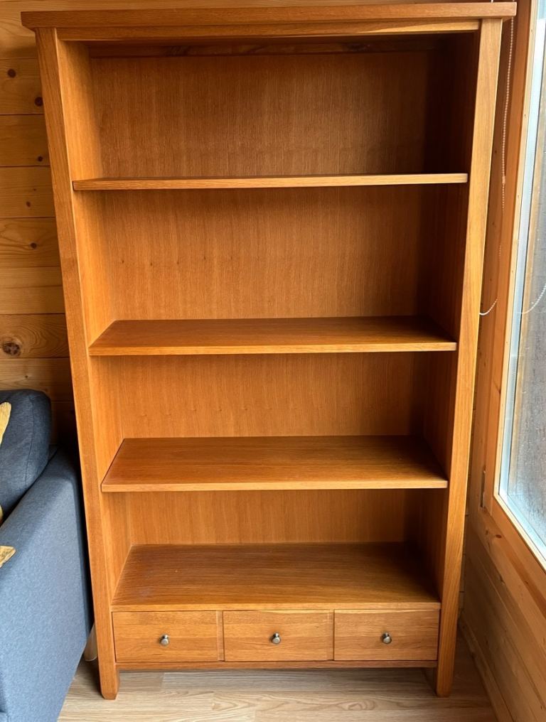 NEXT Solid Oak Tall Bookcase - Hudson Range with 3 Storage Drawers