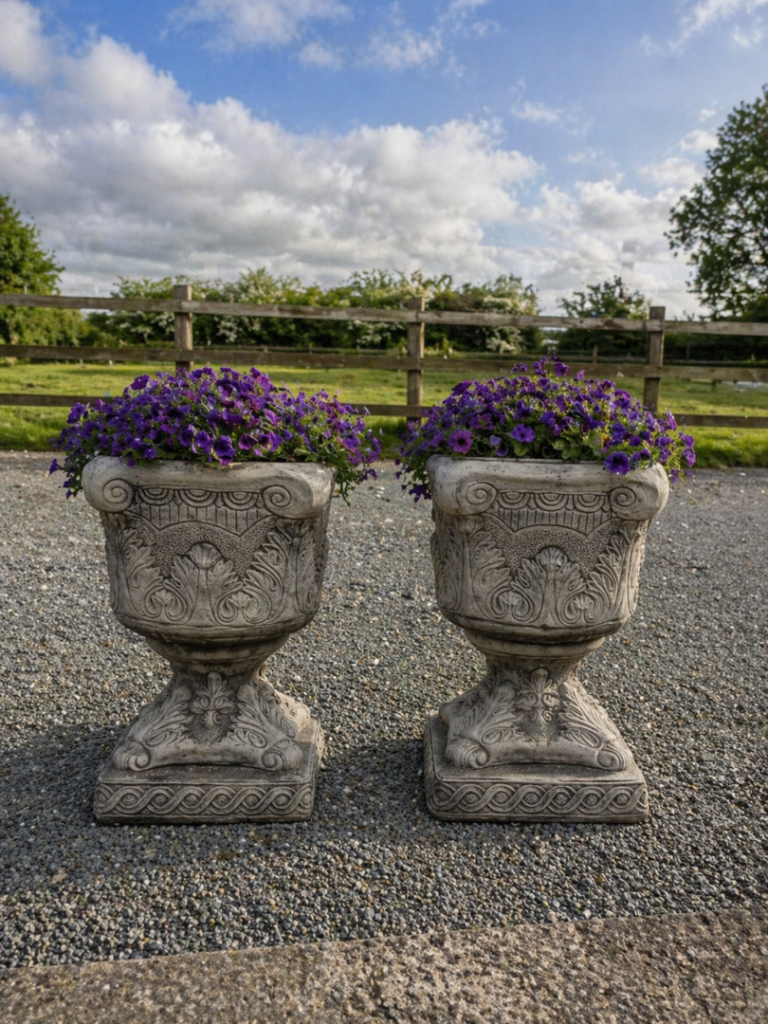 Pair of Large Stone Garden Urns 
