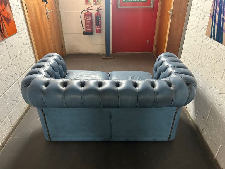 Blue Leather Chesterfield style sofa  